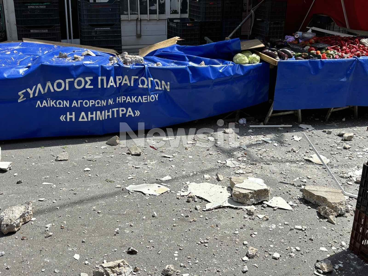 Πτώση μπαλκονιού σε πάγκο λαϊκής αγοράς