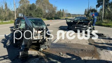 Πύργος:-Σοβαρό-τροχαίο-στον-κόμβο-Ολυμπίων-–-ΙΧ-συγκρούστηκαν-μετωπικά,-τέσσερις-τραυματίες