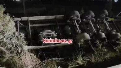 Ανατροπή-νταλίκας-στην-Εθνική-Οδό-Κορίνθου-Πατρών,-στο-ύψος-του-Ζευγολατιού,-δείτε-βίντεο