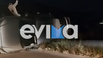 Αυτοκίνητο-στην-Εύβοια-ανετράπη-και-βρέθηκε-όρθιο-πάνω-σε-προστατευτικές-μπάρες